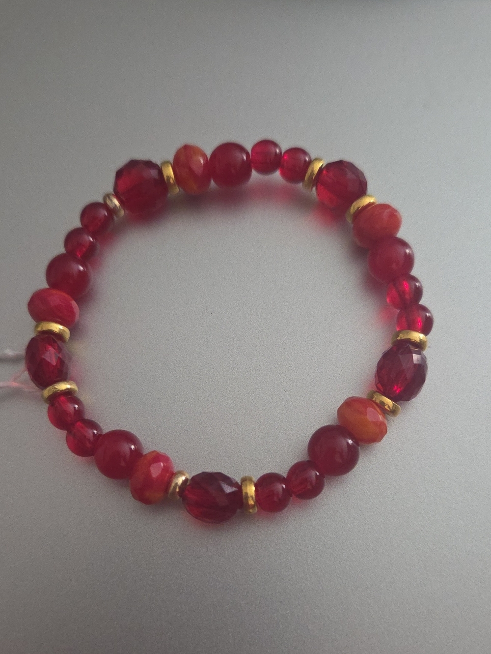 Red Beaded Stretch Bracelet with Gold Accents - Women Jewelry - Picture 1 of 1